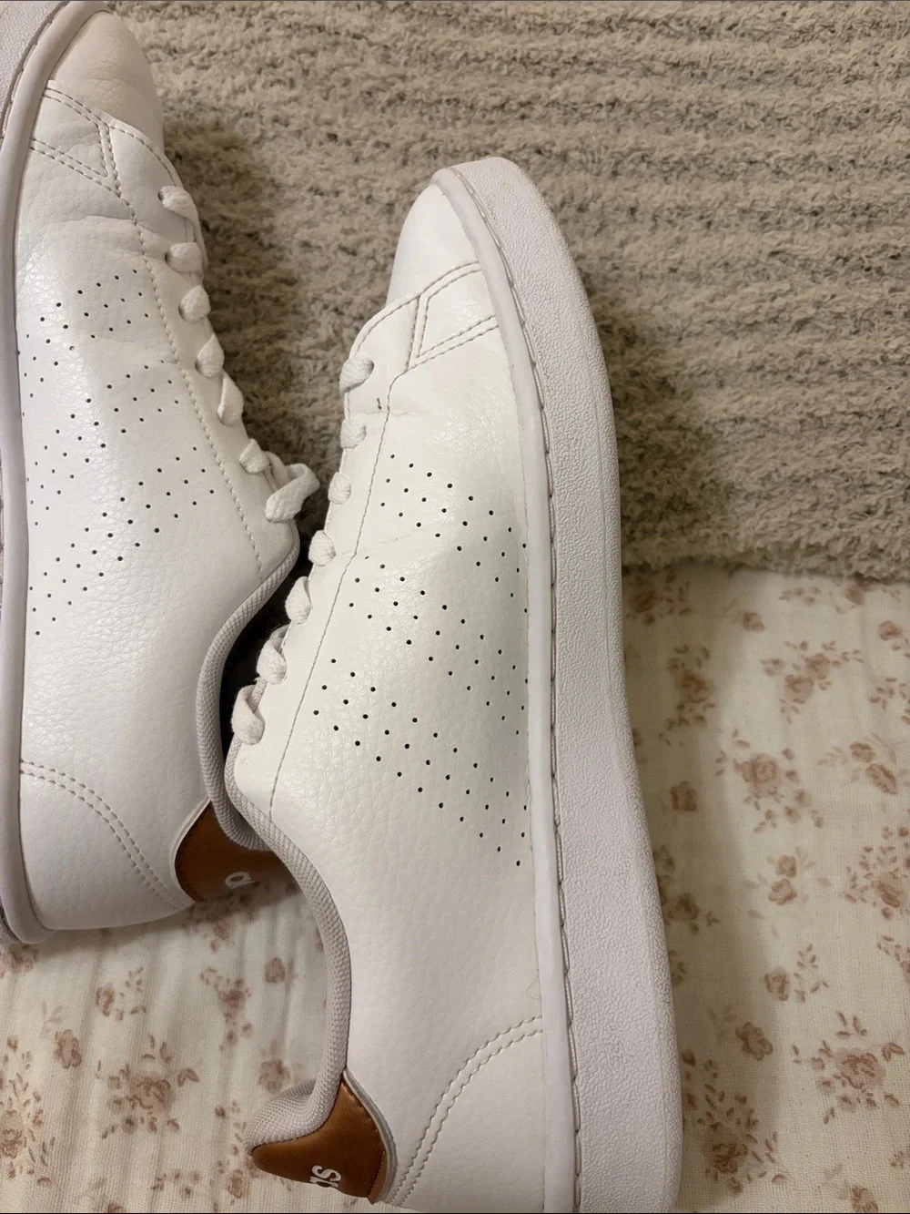adidas White Leather Low-Top Sneakers with Gold Logo Accents